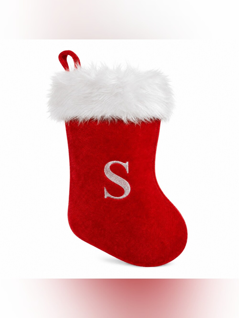 NWT Old Time Pottery Monogram Silver "S" Mini Red/White Christmas Stocking